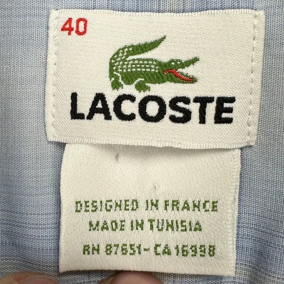Lacoste Adult Mens Button Up Shirt 40 US Large Blue Plaid Long Sleeve Pocket